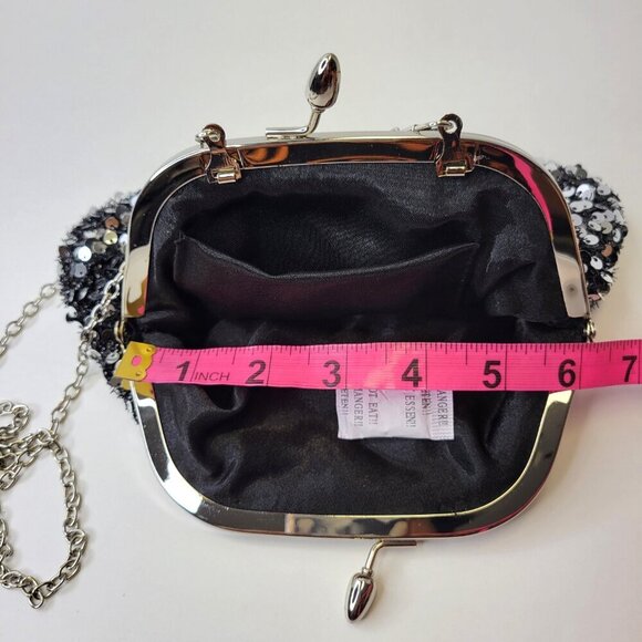 Silver Sequin Clutch Purse Evening Glitter Cocktail Purse Black Crossbody Clutch - Picture 7 of 12